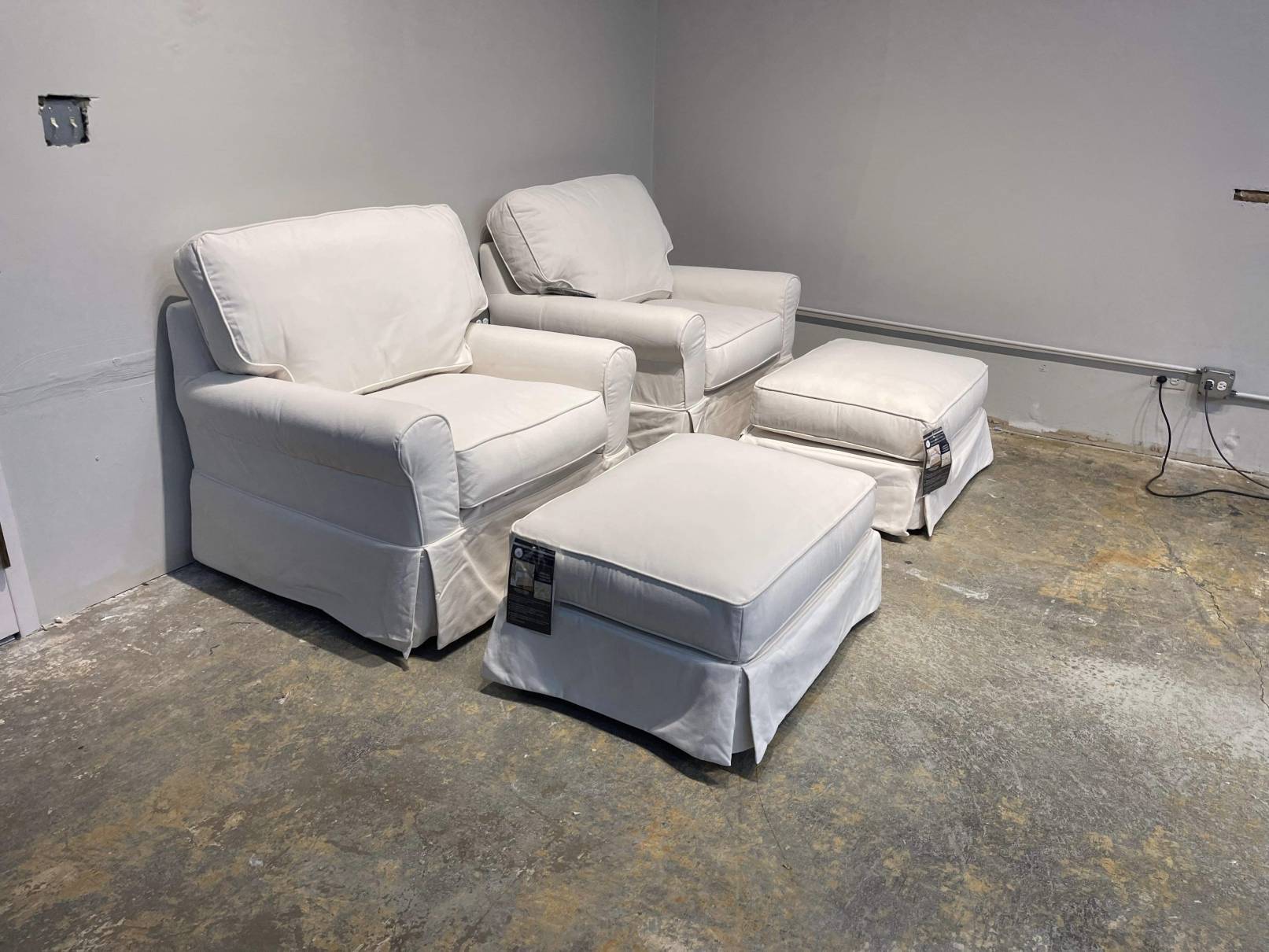 Slipcovered armchair deals and ottoman