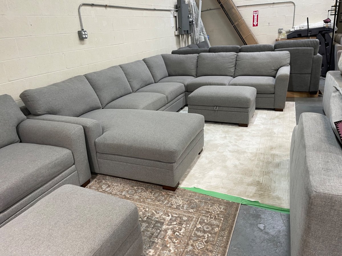 Thomasville Langdon Fabric Sectional with Chaise and Storage Ottoman