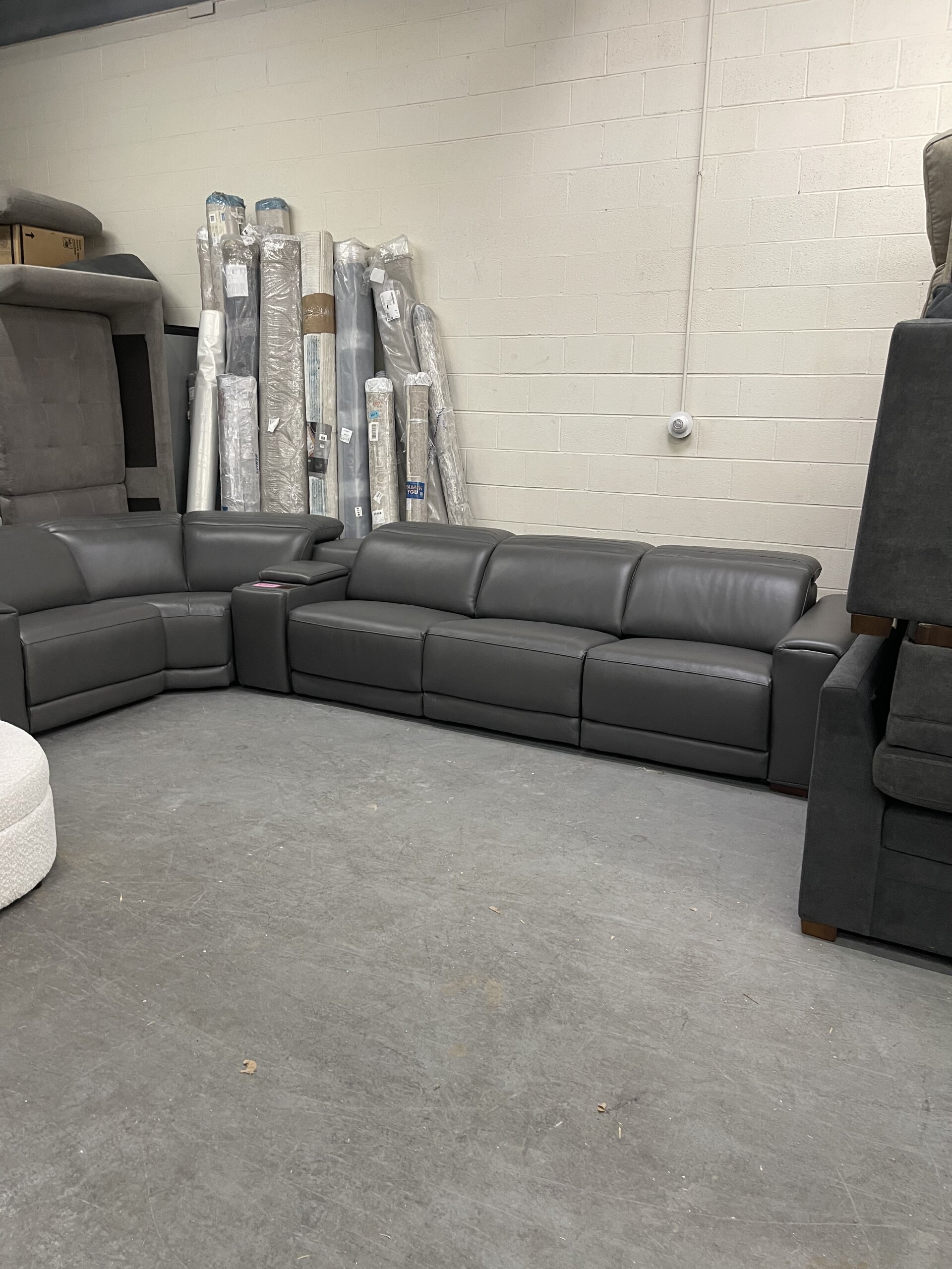 Karson Leather Power Reclining Sectional with Power Headrests
