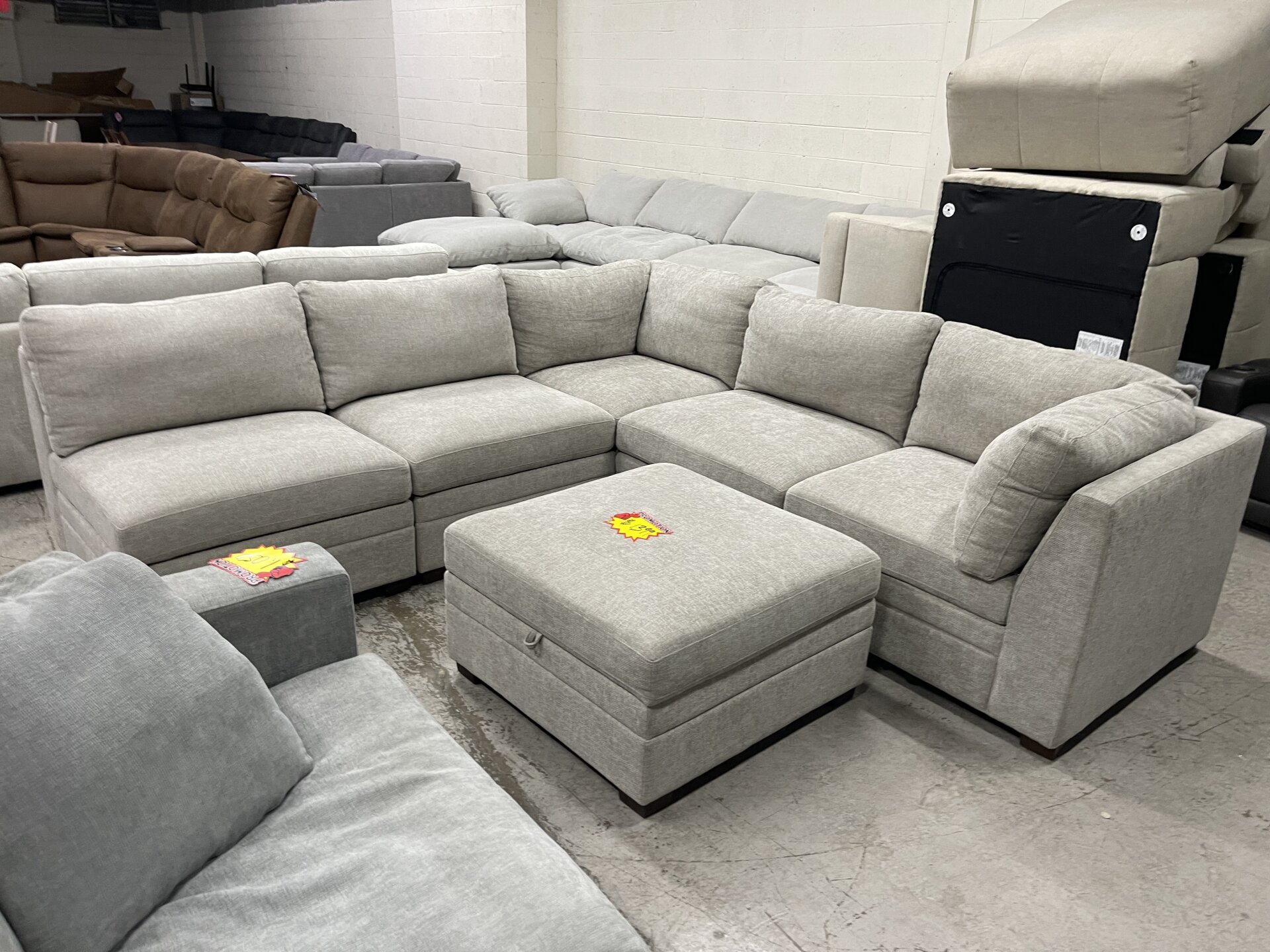 Thomasville Tisdale 6-Piece Fabric Modular Sectional with Storage Ottoman, Taupe - Photo 1