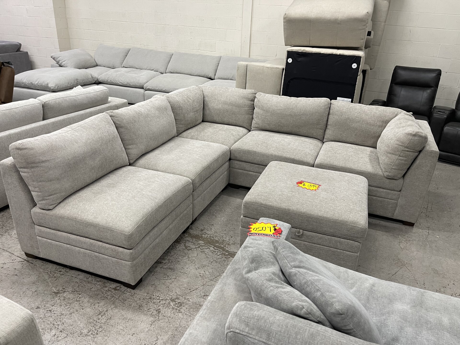 Thomasville Tisdale 6-Piece Fabric Modular Sectional with Storage Ottoman, Taupe - Photo 3