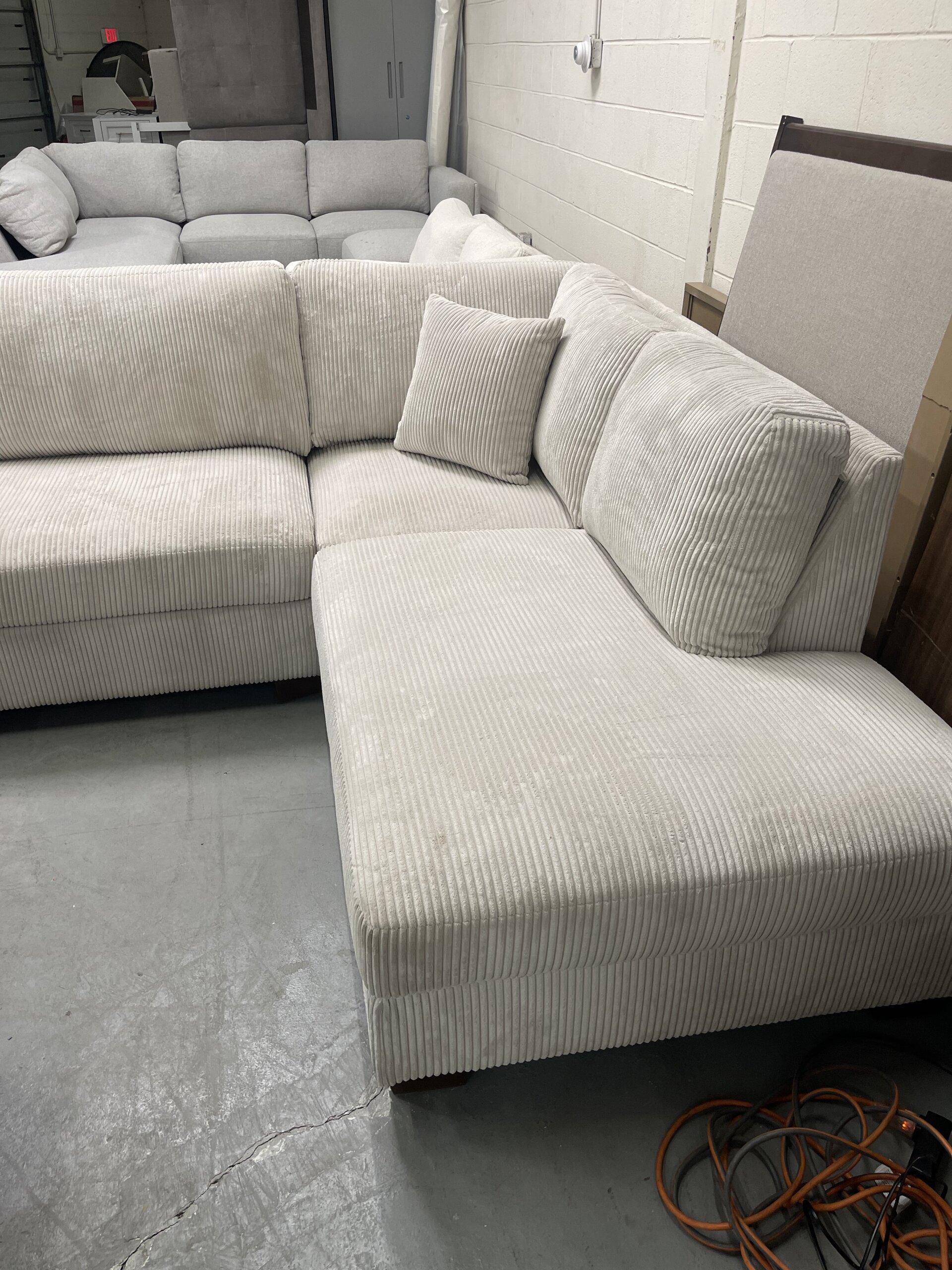 Thomasville Artesia Corduroy Fabric Sectional with Ottoman, Cream - Photo 2