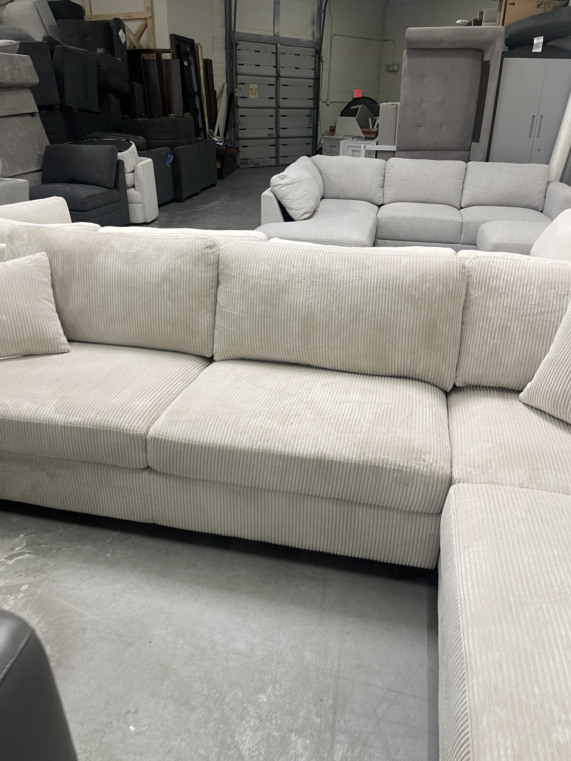 Thomasville Artesia Corduroy Fabric Sectional with Ottoman, Cream - Photo 3
