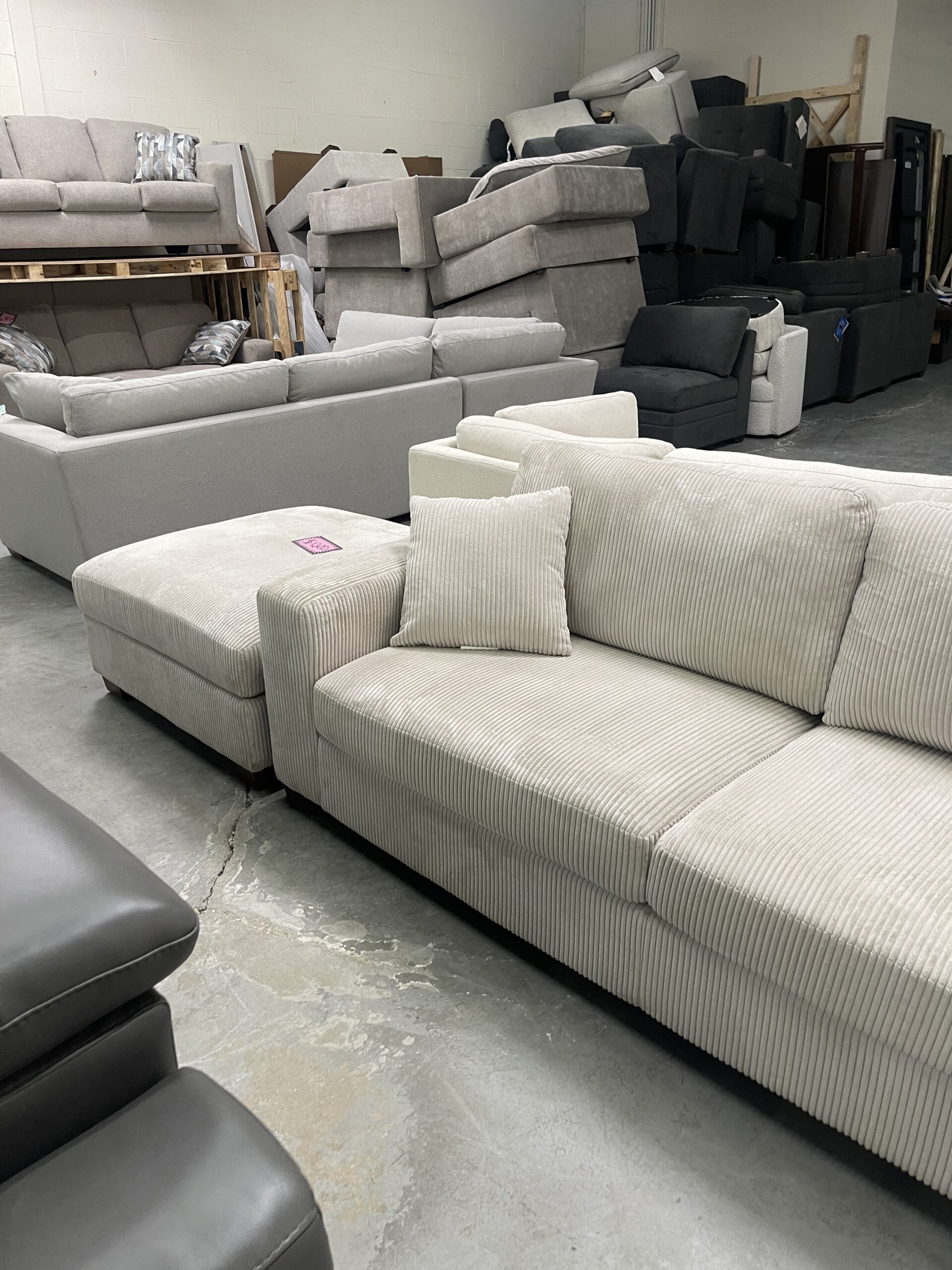 Thomasville Artesia Corduroy Fabric Sectional with Ottoman, Cream - Photo 4