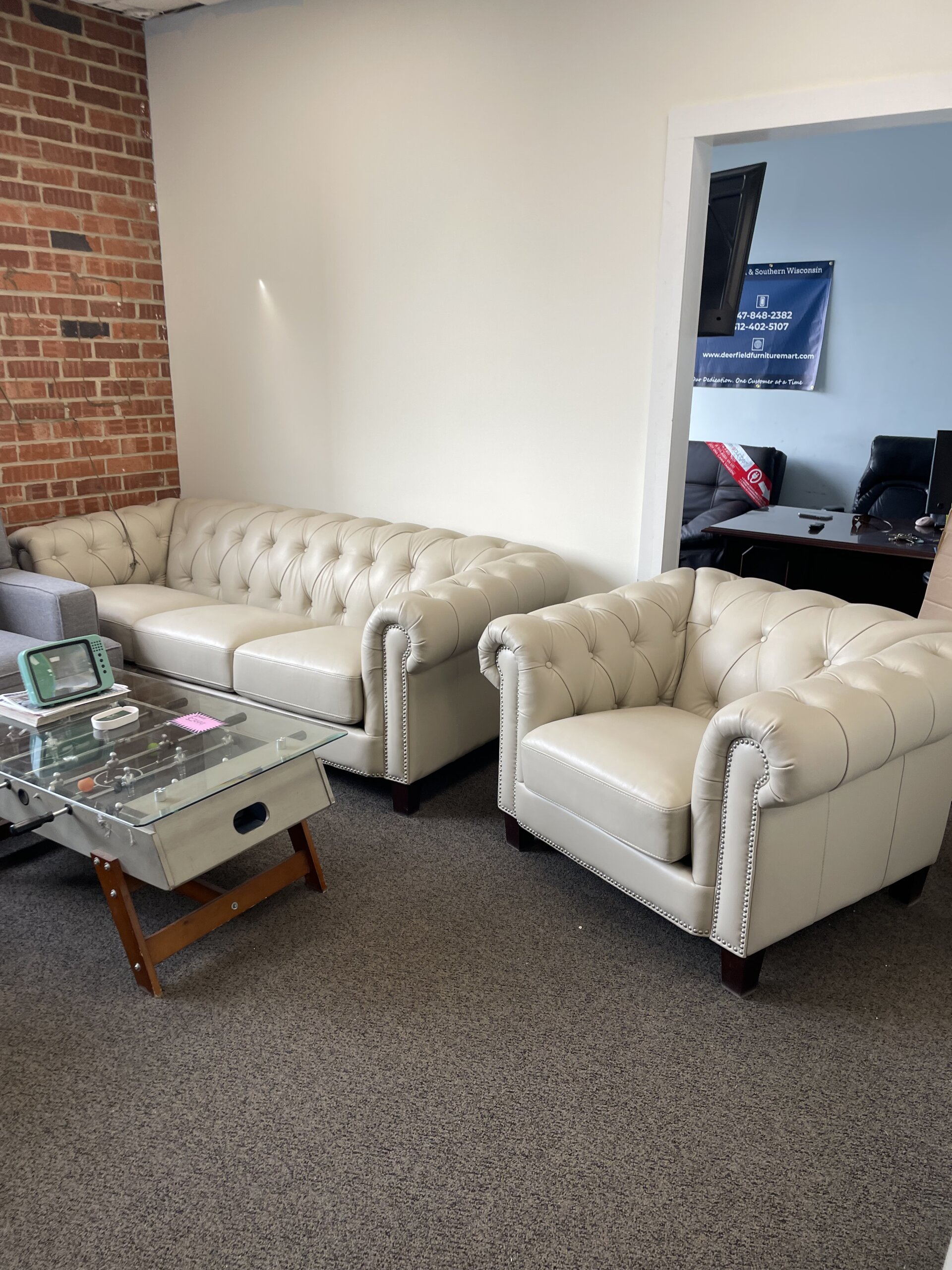 Baldwin Top Grain Leather Sofa Collection Ivory - Photo 1