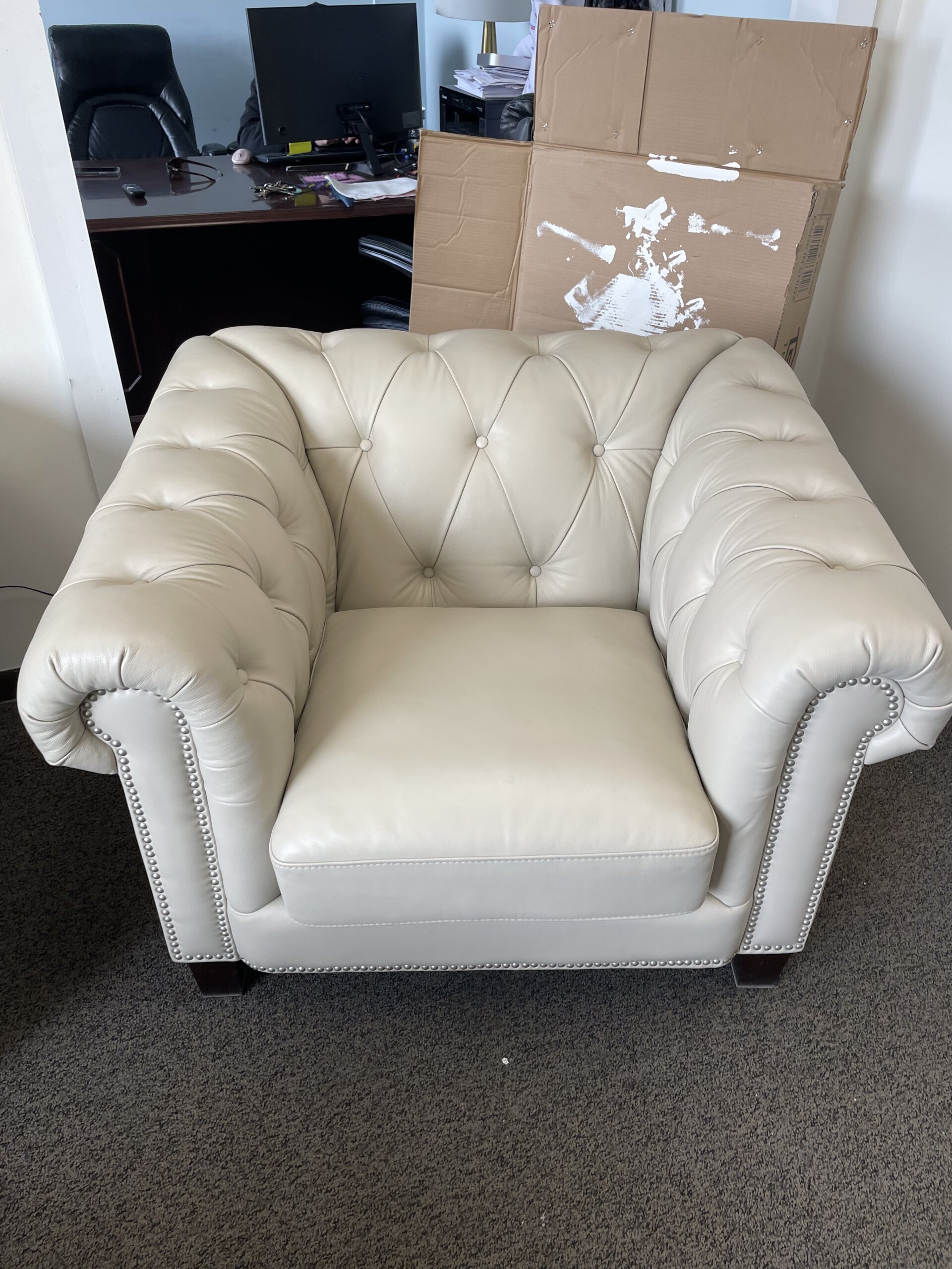 Baldwin Top Grain Leather Sofa Collection Ivory - Photo 4