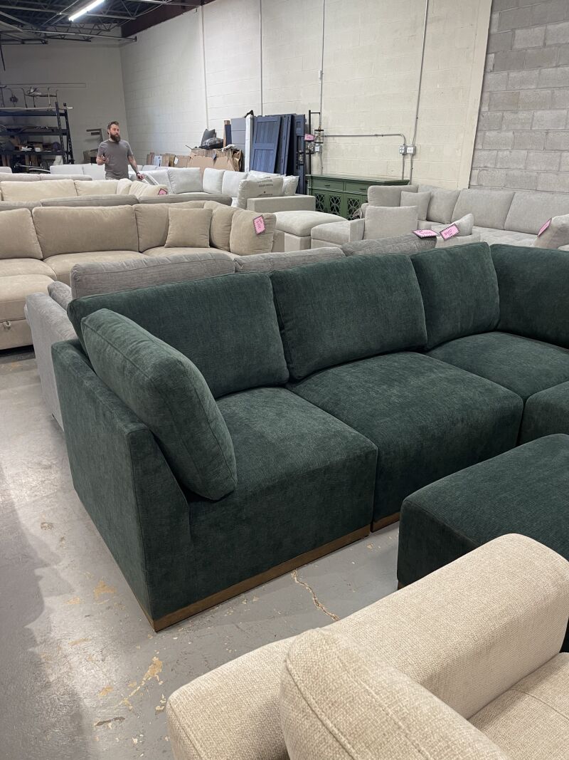 Henredon Murphy Fabric 6 Piece Modular Sectional With Ottoman Green - Image 2