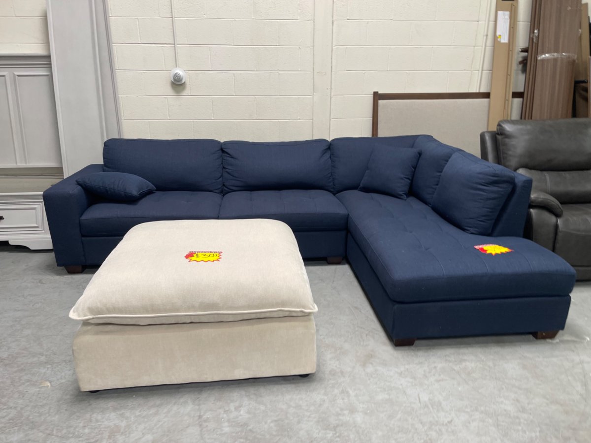 Blue Miles Fabric Sectional with Storage Ottoman