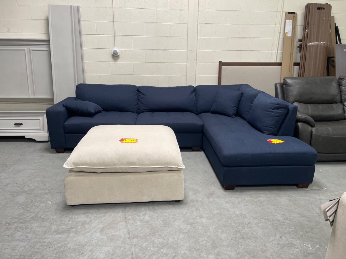 Blue Miles Fabric Sectional with Storage Ottoman - Photo 2
