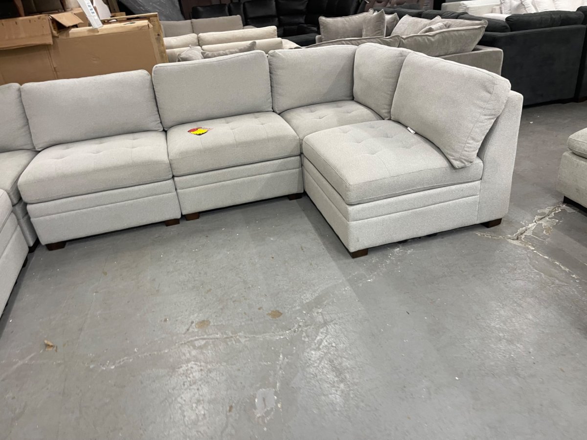 Thomasville Tisdale Boucle 6-piece Modular Sectional with Storage Ottoman, Light Gray - Image 2