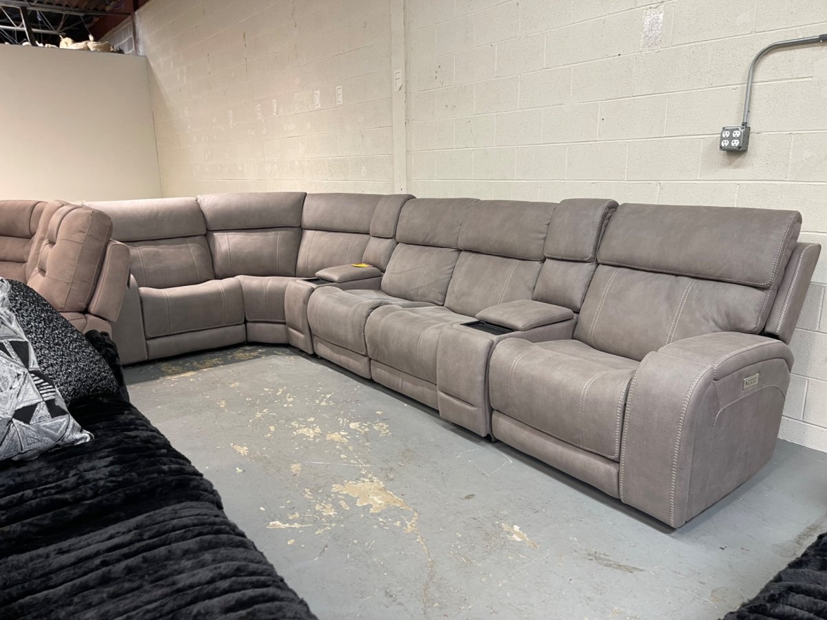 Newberry Fabric Power Reclining Sectional with Power Headrest & Power Lumbar