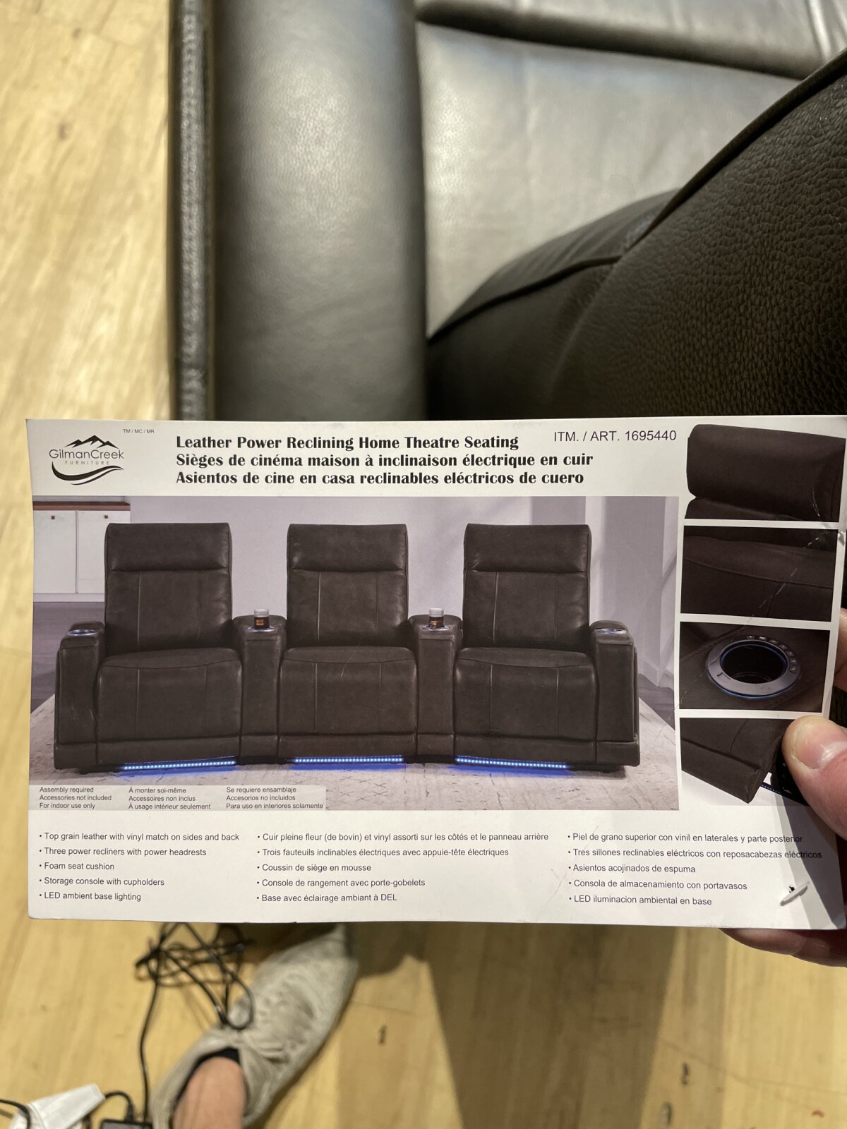 Issac Leather Power Reclining Home Theater Seating Dark Gray - Image 8