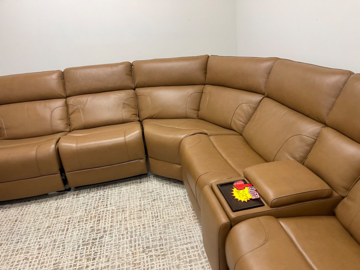 BarcaLounger Rowan Leather Power Reclining Sectional with Power Headrests - Image 4