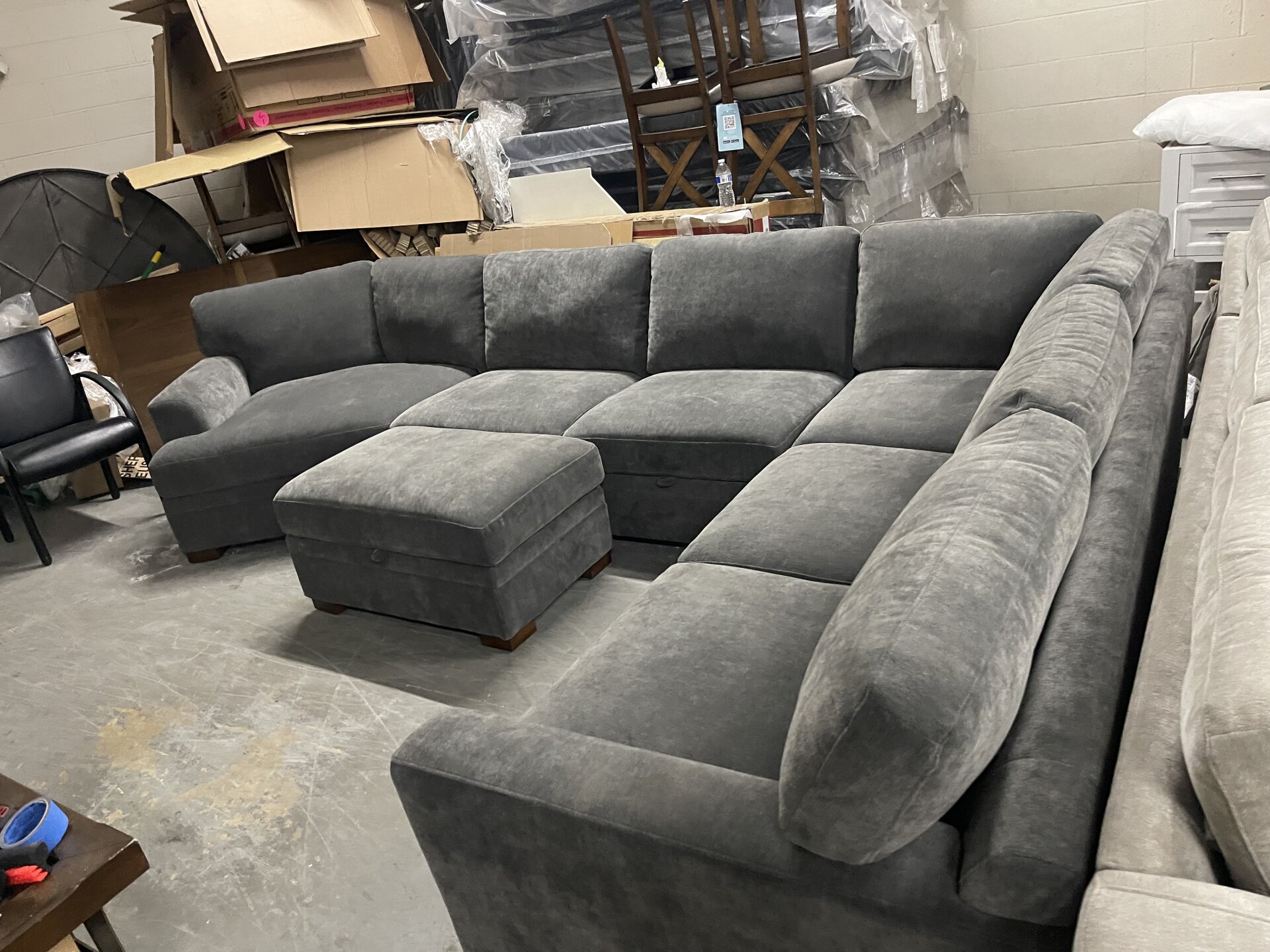 Merran Fabric Sectional with Storage Seats and Ottoman