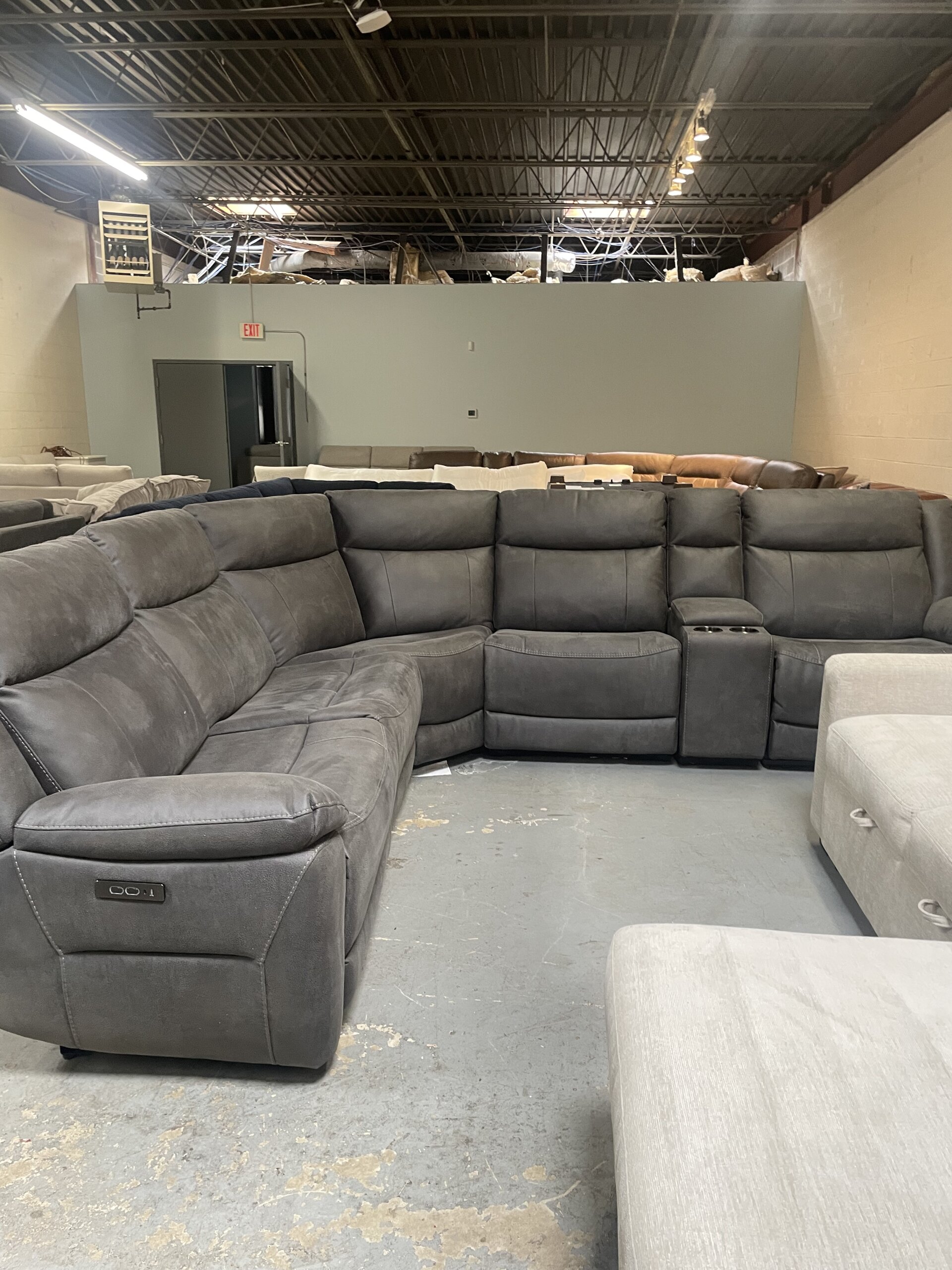 Zakary 6-piece Fabric Power Reclining Sectional With Power Headrests, Dark Gray