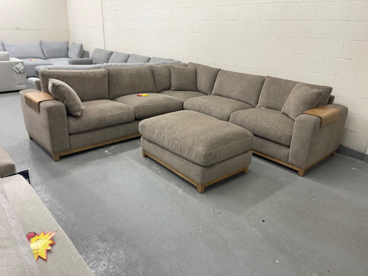 Hawthorne 3-piece Fabric Sectional with Ottoman, Brown - Image 1
