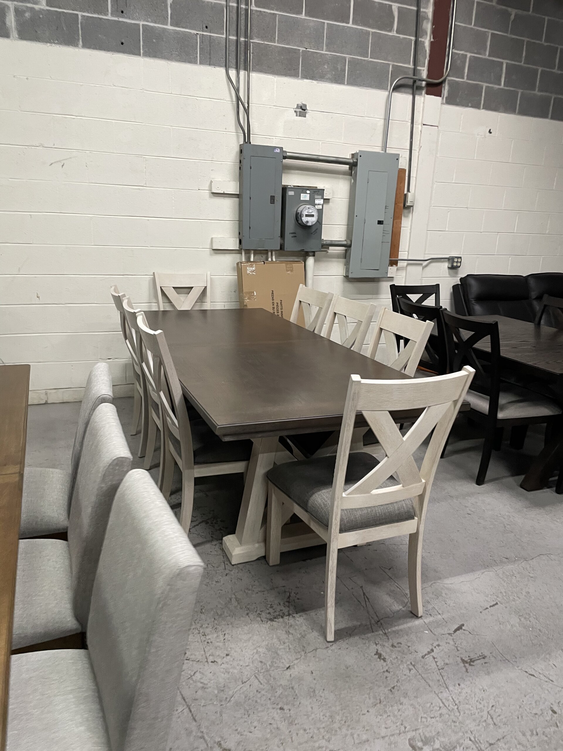 Newport 9-Piece Dining Table and Chairs, White And Brown