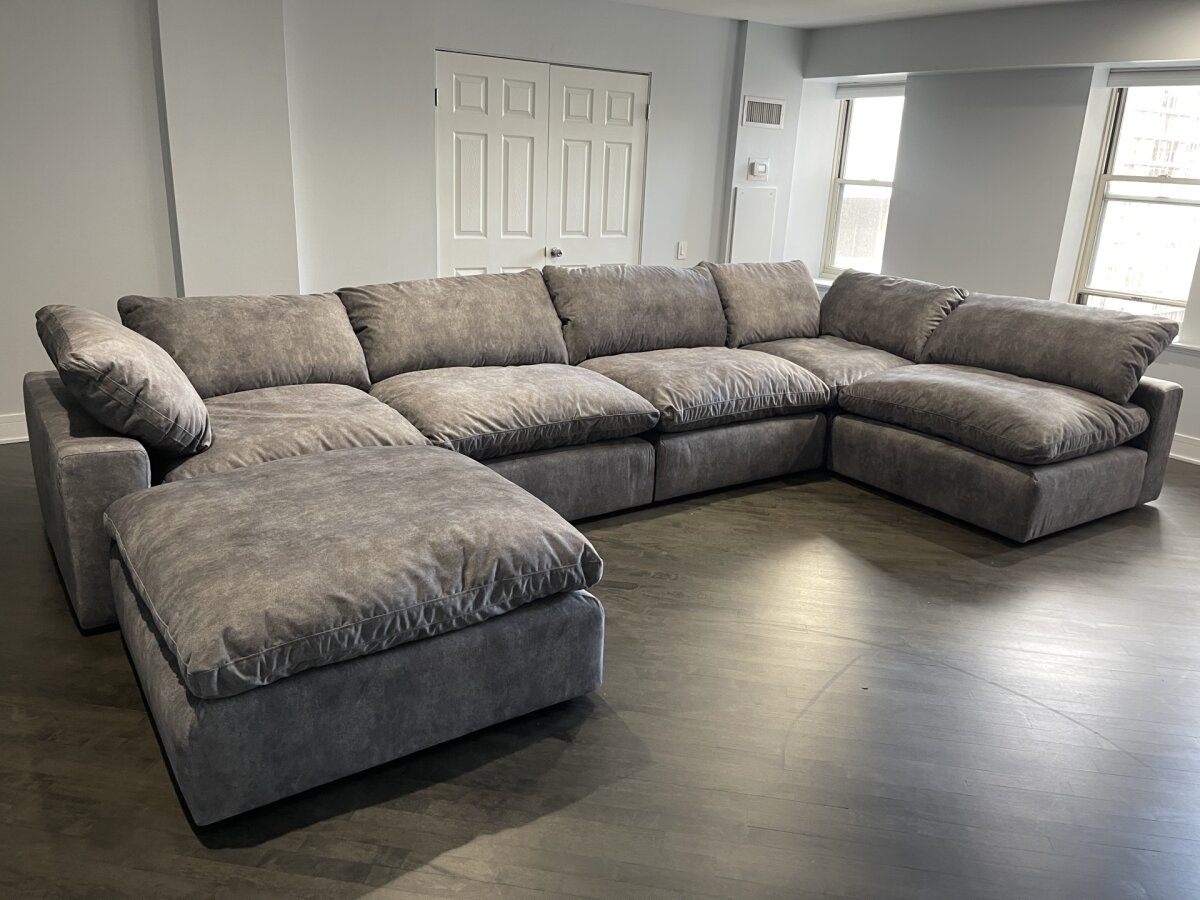 Dark Gray Modular Cloud Couch Sectional 6 Pieces including Ottoman (Cat-3 Fabric)