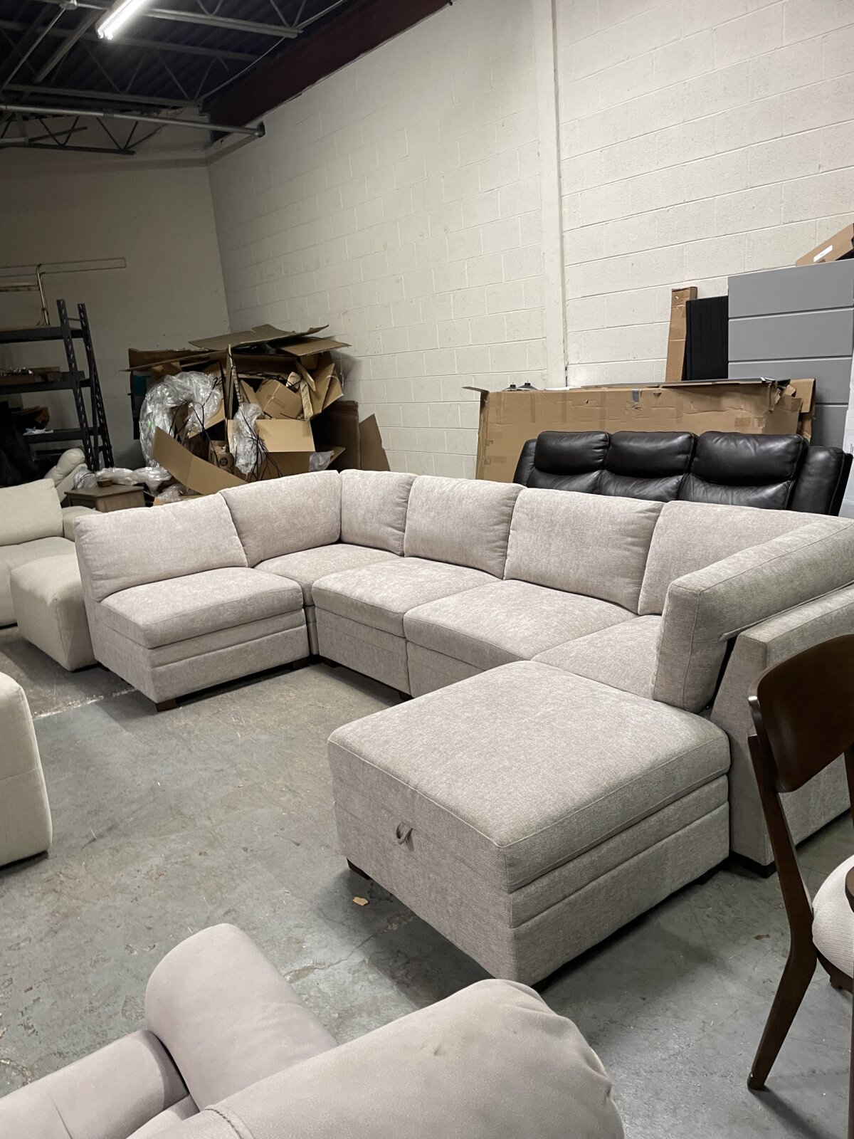 Thomasville Tisdale 6 Piece Fabric Modular Sectional With Storage Ottoman Taupe - Image 5