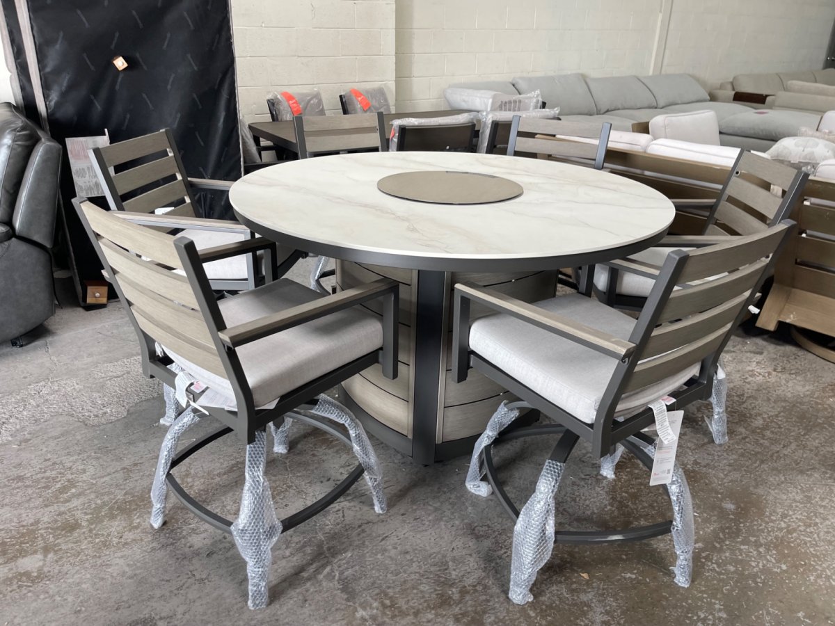 Agio Nicolet 7-piece Fire Outdoor Patio High Dining Set - Photo 2