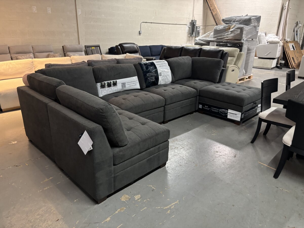 Thomasville Tisdale 6-Piece Fabric Modular Sectional with Storage Ottoman, Dark Gray