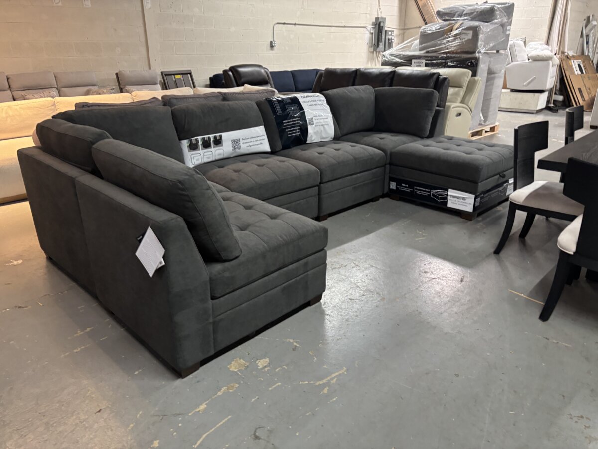 Thomasville Tisdale 6 Piece Fabric Modular Sectional With Storage Ottoman Dark Gray - Image 2
