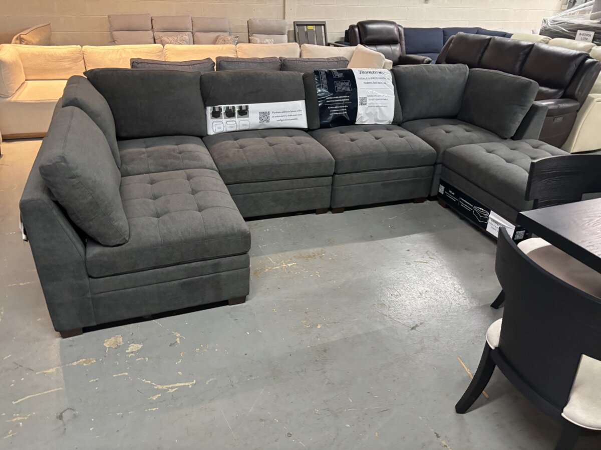 Thomasville Tisdale 6 Piece Fabric Modular Sectional With Storage Ottoman Dark Gray - Image 4