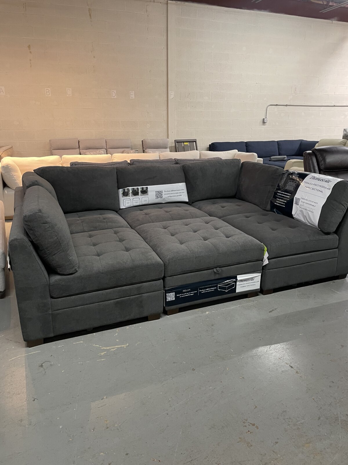 Thomasville Tisdale 6 Piece Fabric Modular Sectional With Storage Ottoman Dark Gray - Image 5