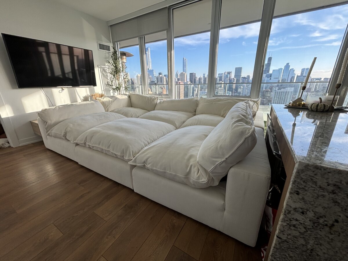 White Modular Cloud Couch Sectional 6 Pieces including Ottoman (Cat-5 Fabric) - Photo 2