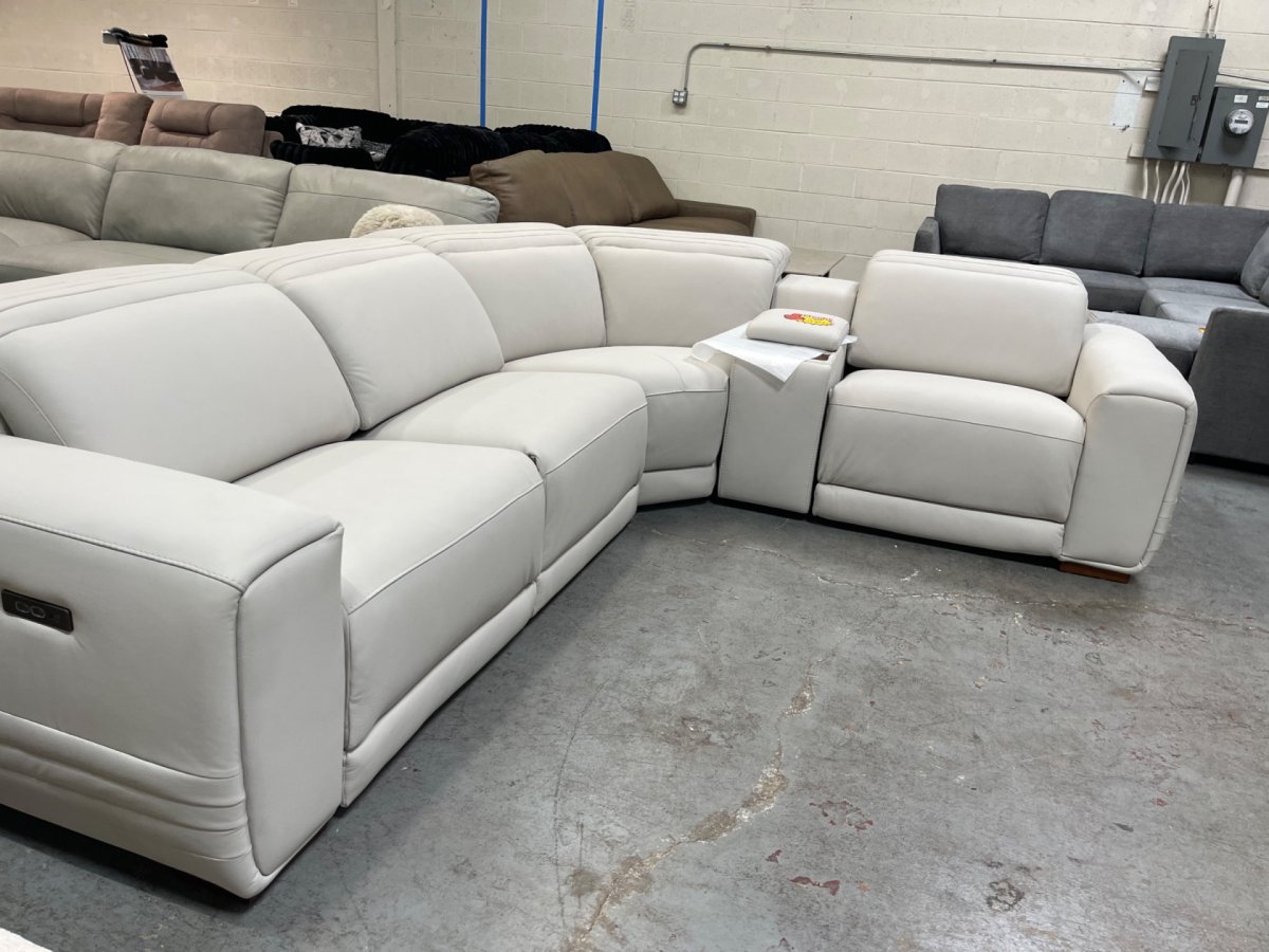 Karson Leather Power CloudZero Reclining Sectional with Power Headrests, Ivory - Image 2