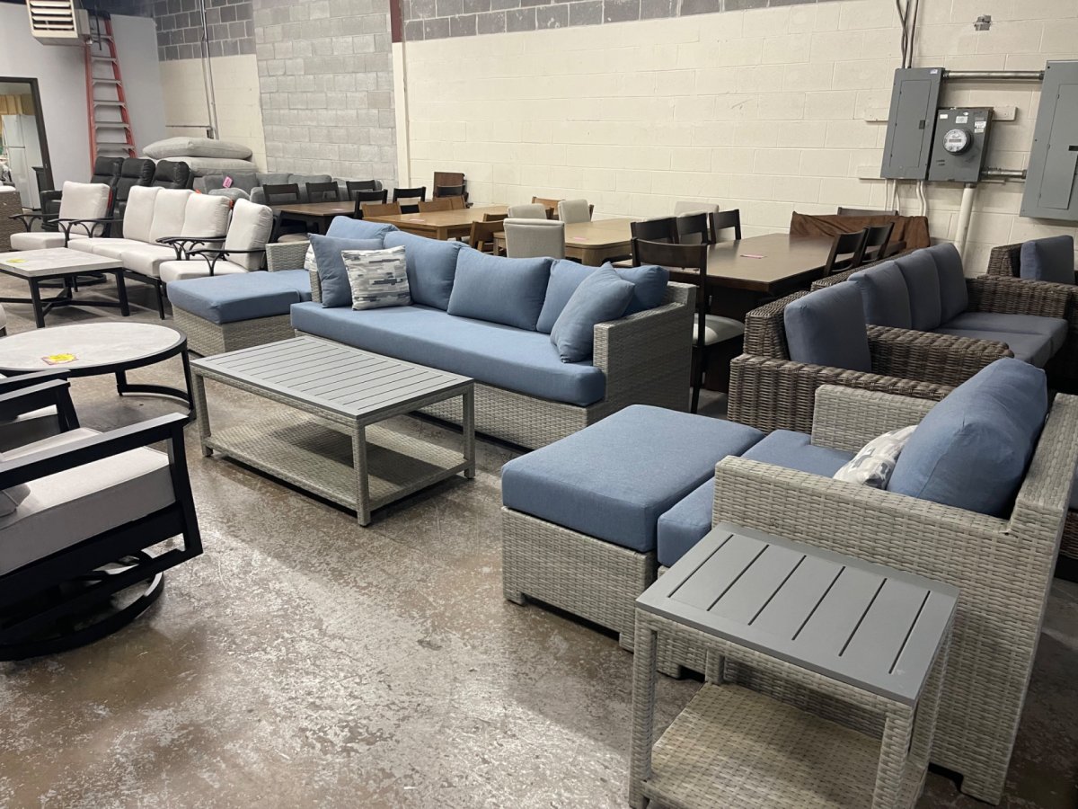 Belmont 7-Piece Deep Seating Blue Outdoor Patio Set - Image 1