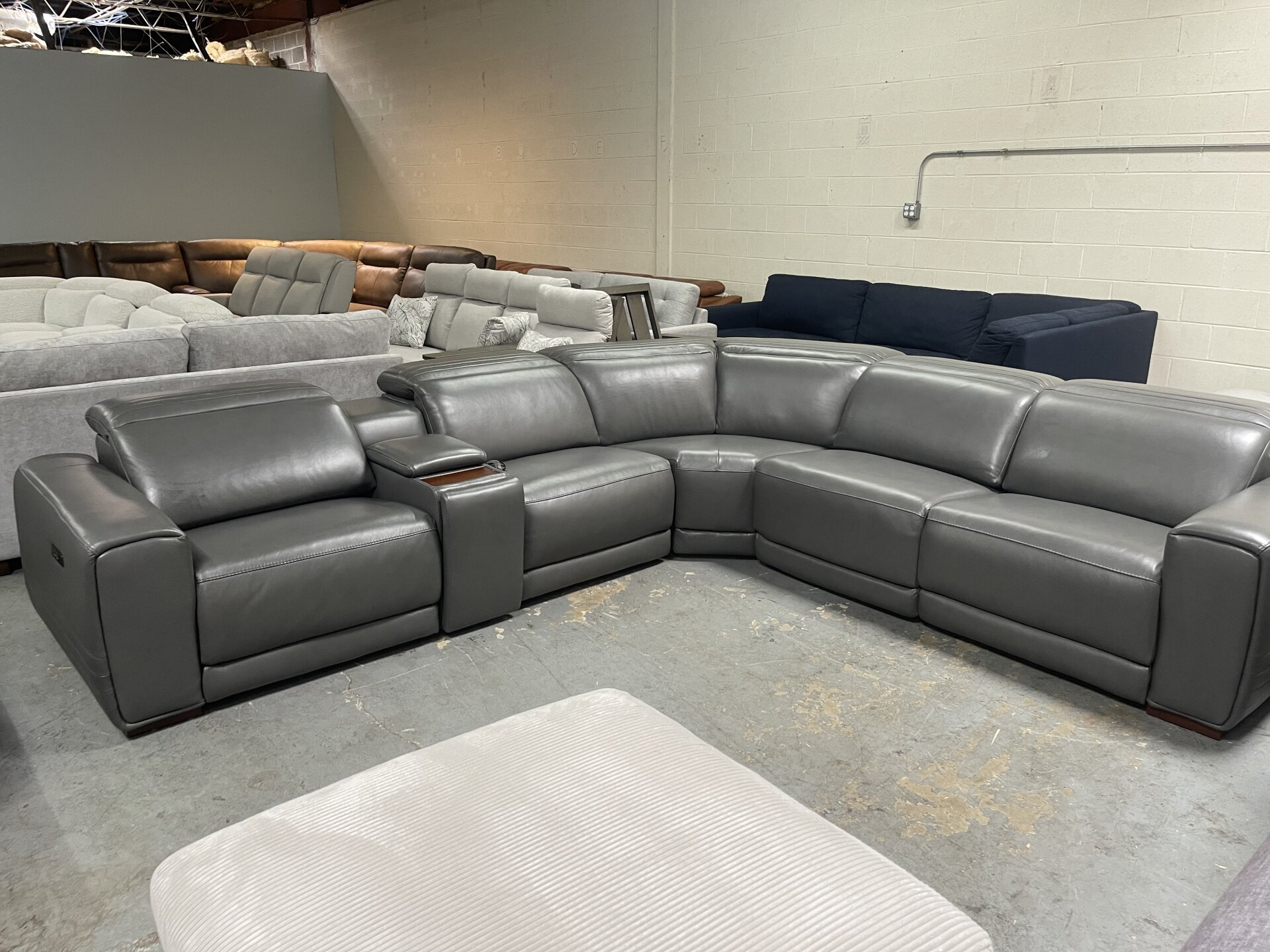 Karson Leather Power Reclining Sectional with Power Headrests - Used