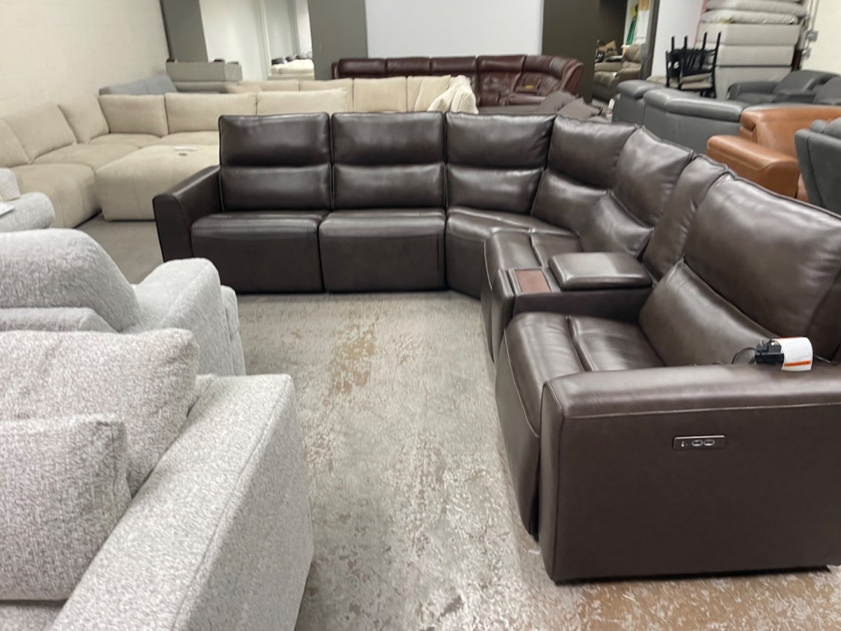 Grove Leather Power Reclining Sectional with Power Headrests - Image 1