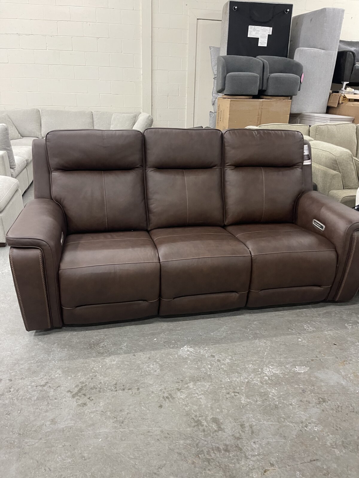 Flexsteel Griffin Italian Leather Power Reclining Sofa with Power Headrests