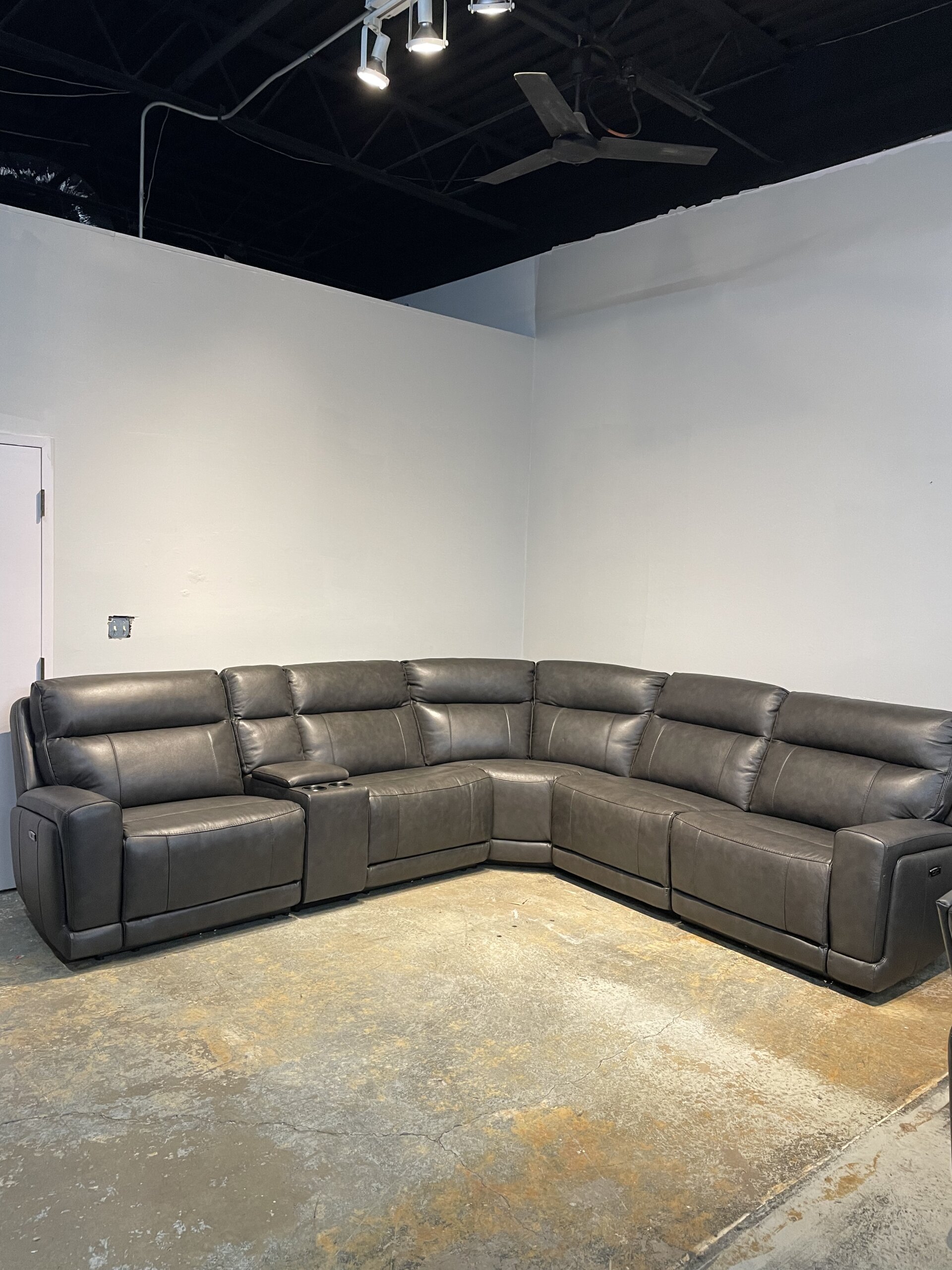 Lauretta 6-piece Leather Power Reclining Sectional with Power Headrests, Gray