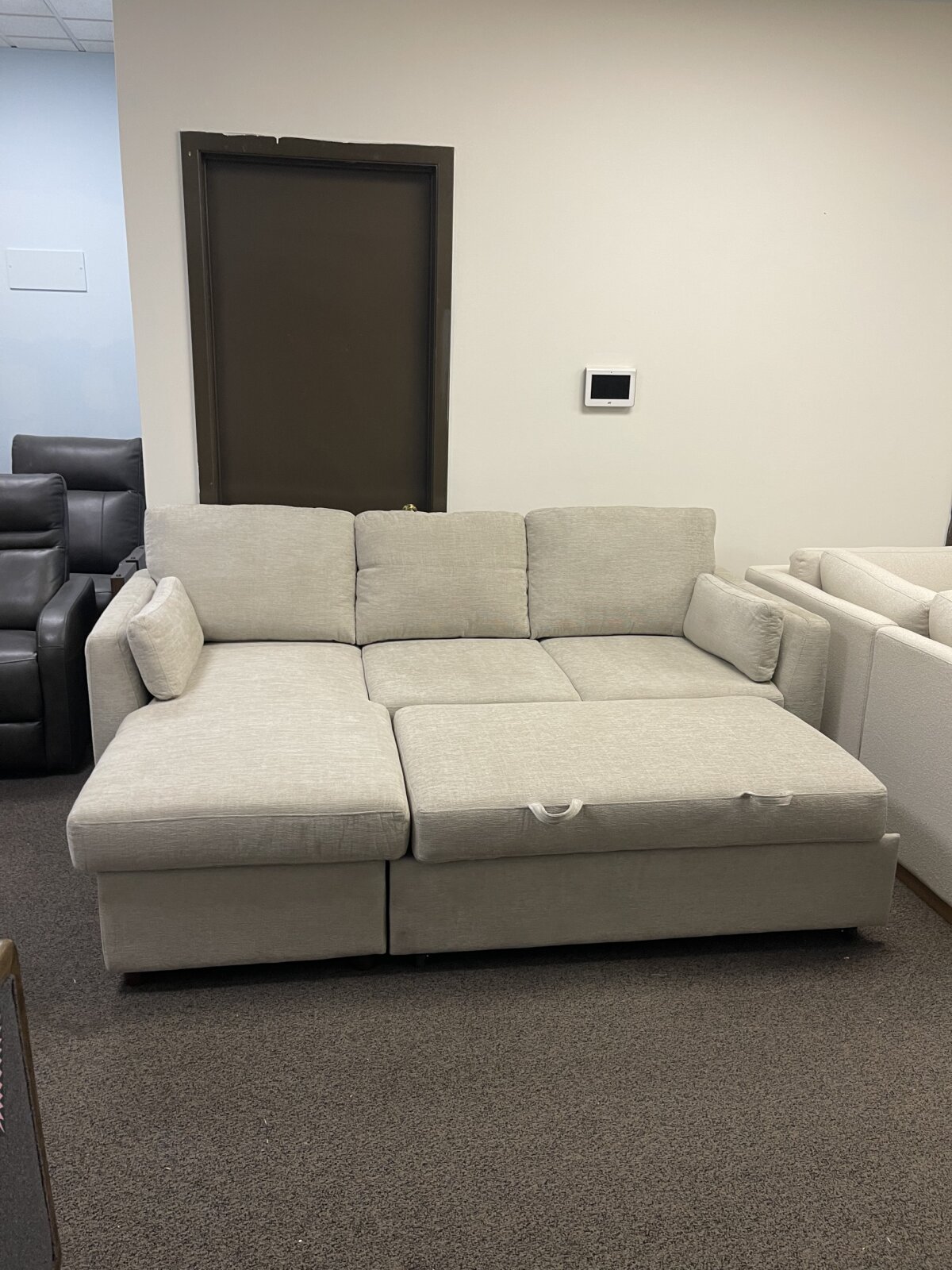 Coddle Luke Fabric Sleeper Sofa with Reversible Chaise and Storage, Beige