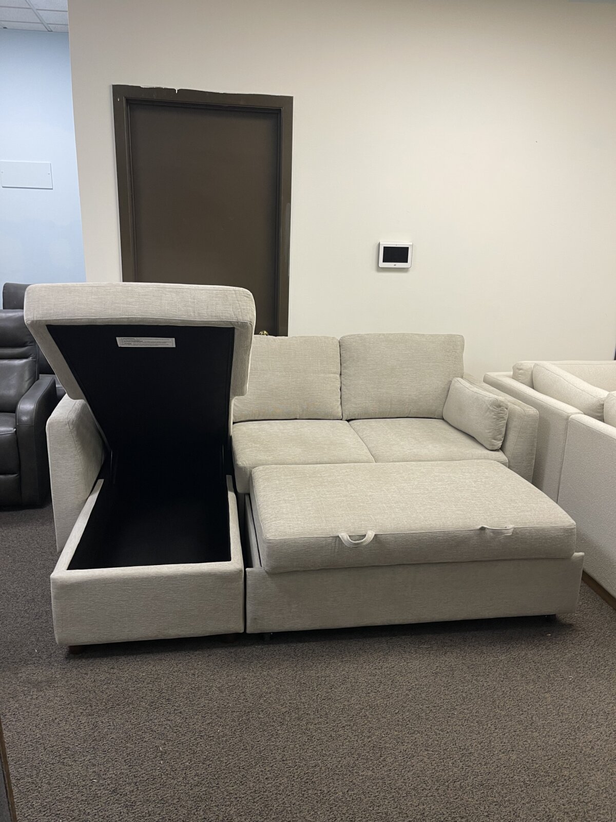 Coddle Luke Fabric Sleeper Sofa With Reversible Chaise And Storage Beige - Image 6