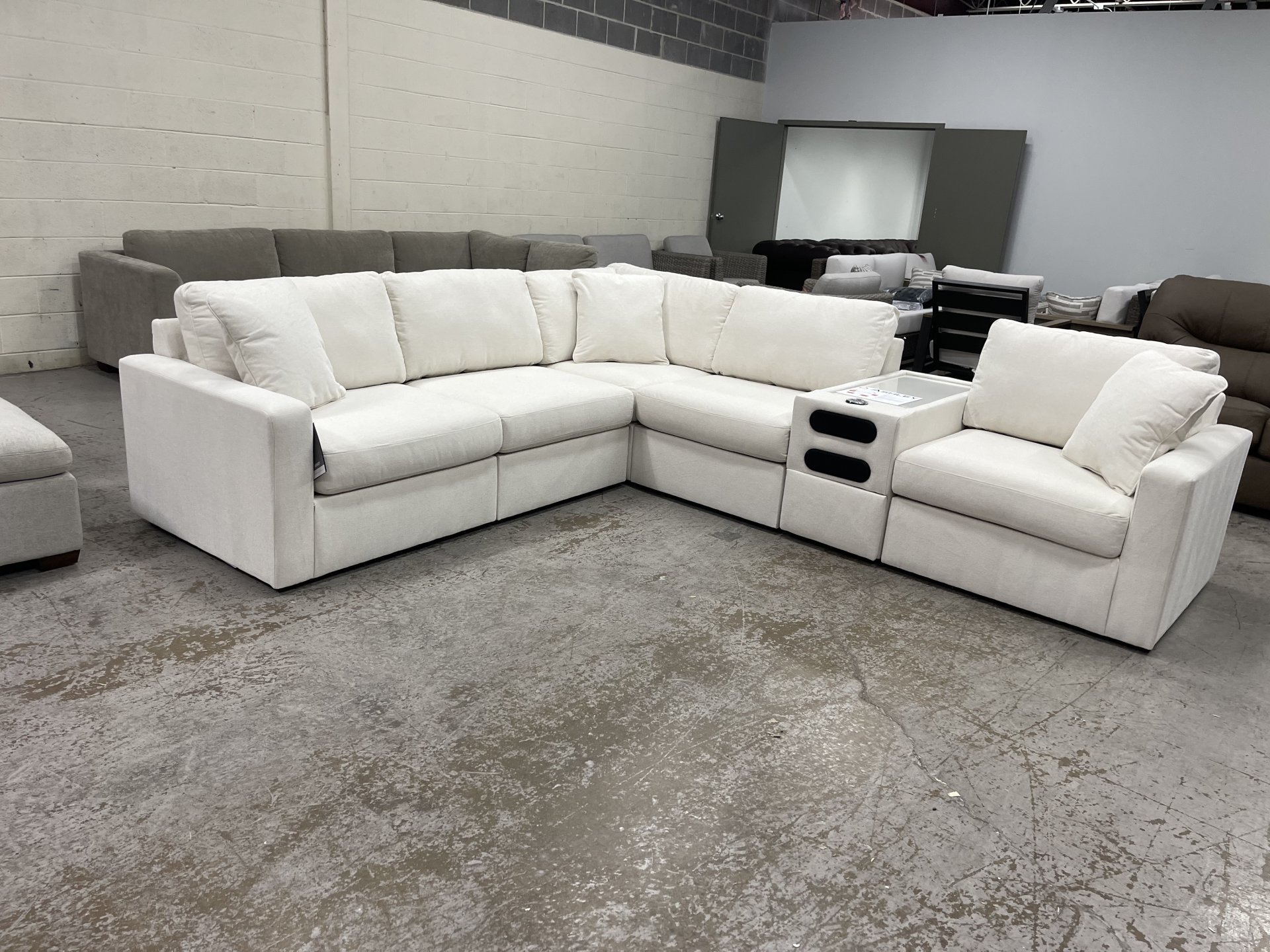 Modmax Oyster 6 Piece Modular Sectional w/Audio System Console Edit