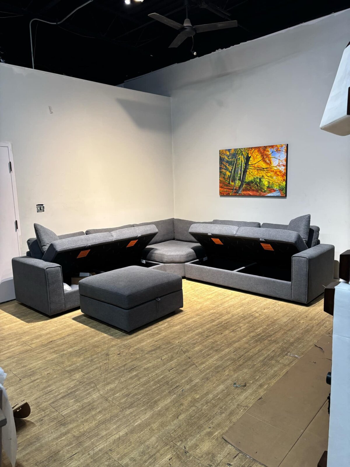 Thomasville Bryden Fabric Sectional with Storage Seats and Ottoman