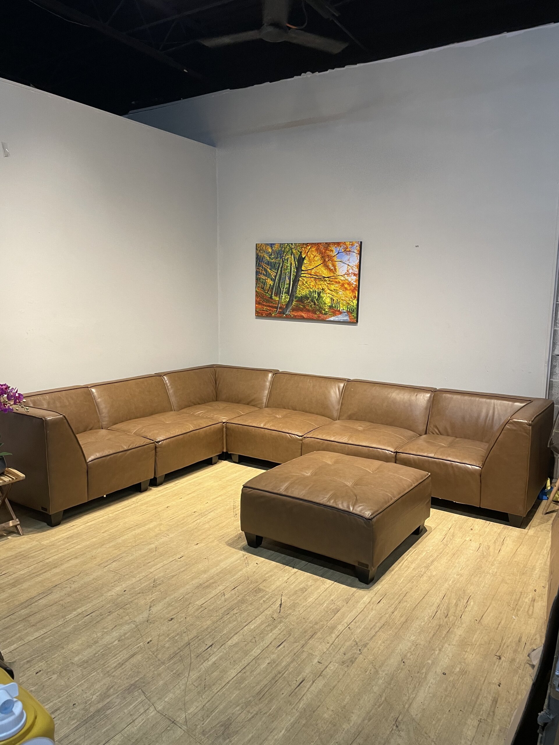 Wallingford 7-piece Leather Modular Sectional with Ottoman, Brown