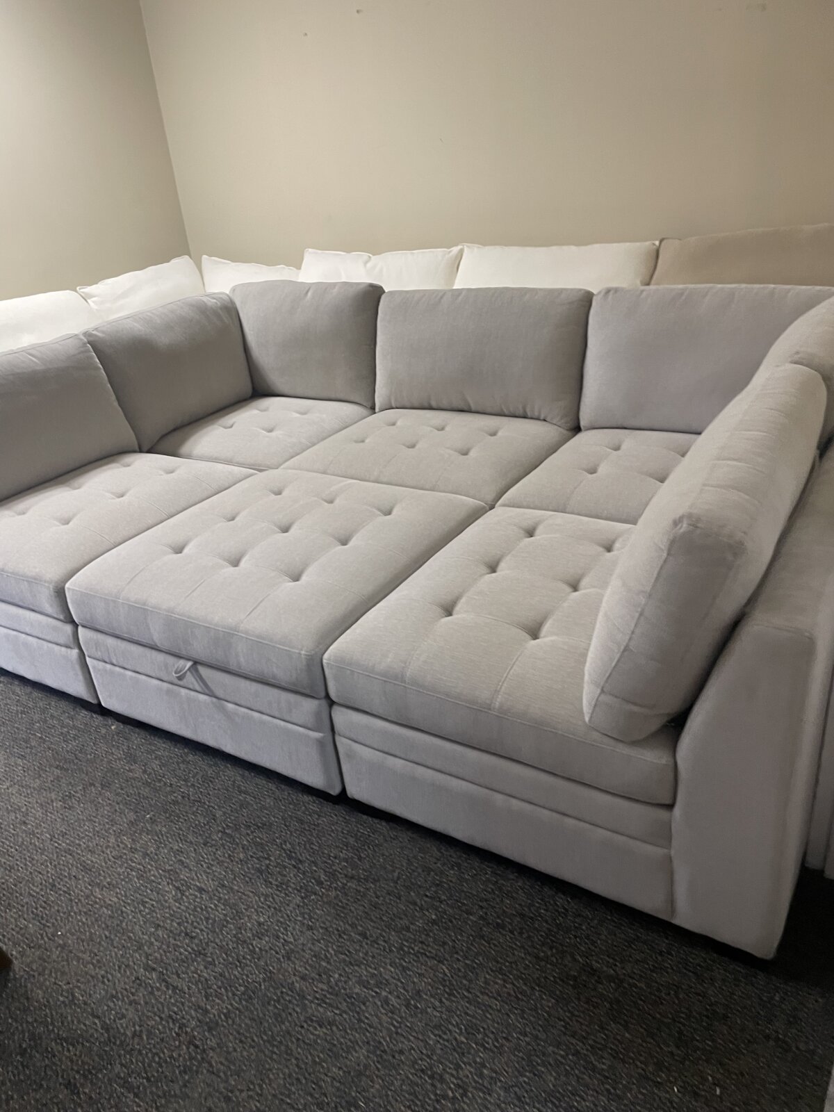 Thomasville Tisdale 6-Piece Fabric Modular Sectional with Storage Ottoman, Beige - Image 8