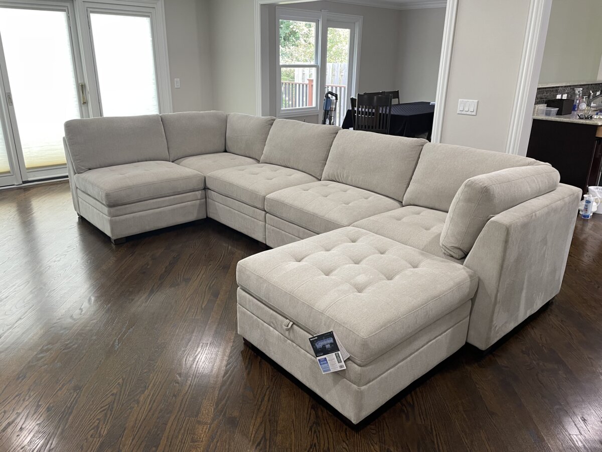 Thomasville Tisdale 6-Piece Fabric Modular Sectional with Storage Ottoman, Beige