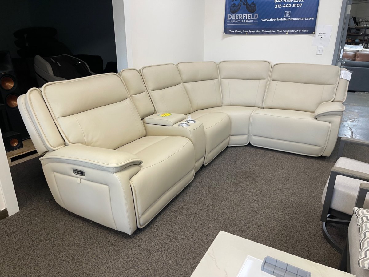 Double Deal 5-Piece Dual Power Leather Reclining Modular Sectional - Photo 2